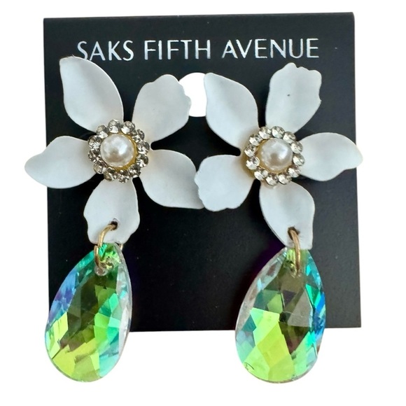 Saks Fifth Avenue AB Crystal Flower Statement Earrings - Picture 3 of 9